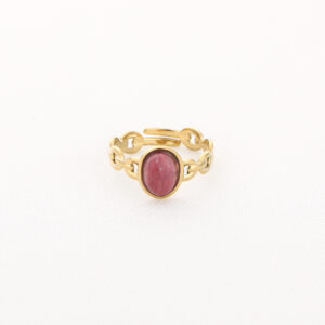 Verstelbare gouden ring met roze steen