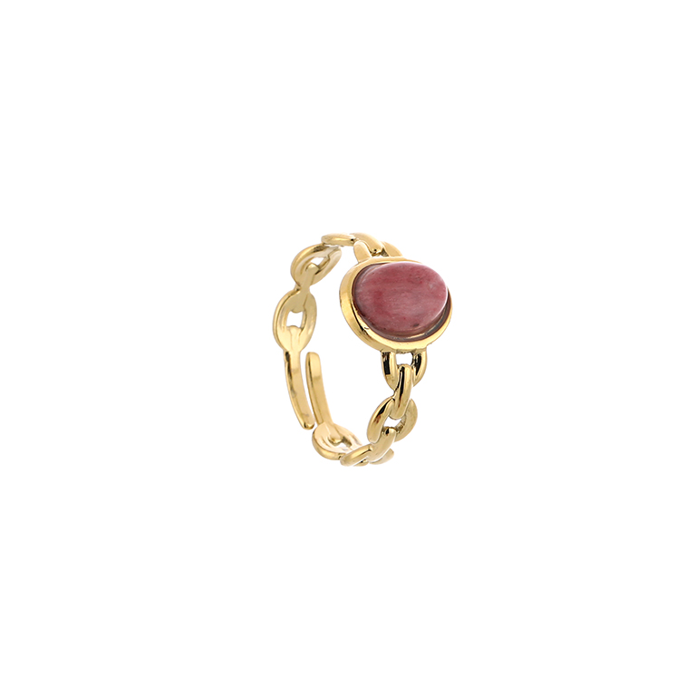 Verstelbare gouden ring met roze steen