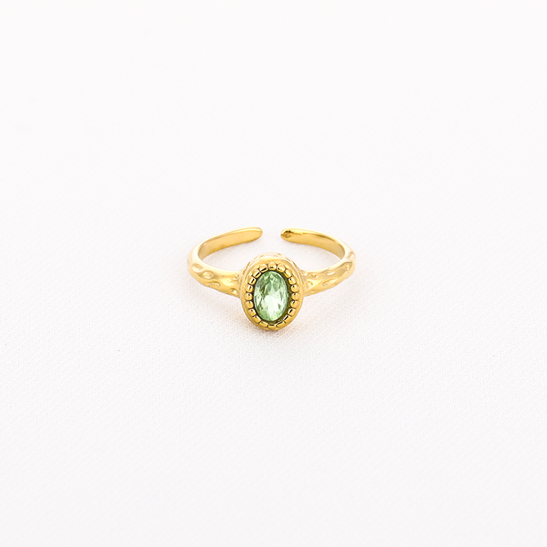 Verstelbare gouden ring met lichtgroene steen