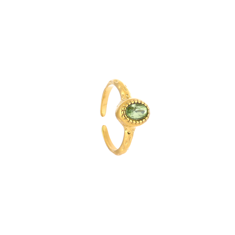 Verstelbare gouden ring met lichtgroene steen