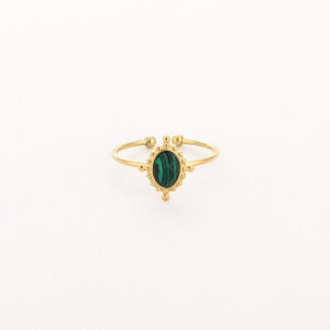 Verstelbare gouden ring met malachiet steen