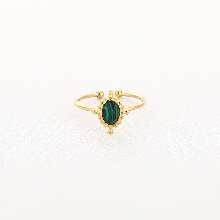 Verstelbare gouden ring met malachiet steen