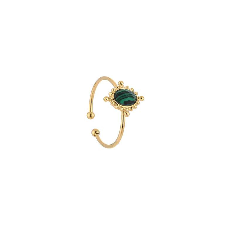 Verstelbare gouden ring met malachiet steen