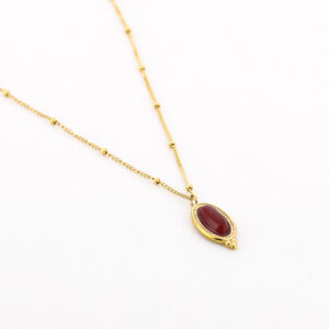 Gouden ketting met rode steen hanger van stainless steel