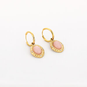 Gouden oorbellen met roze steen van stainless steel